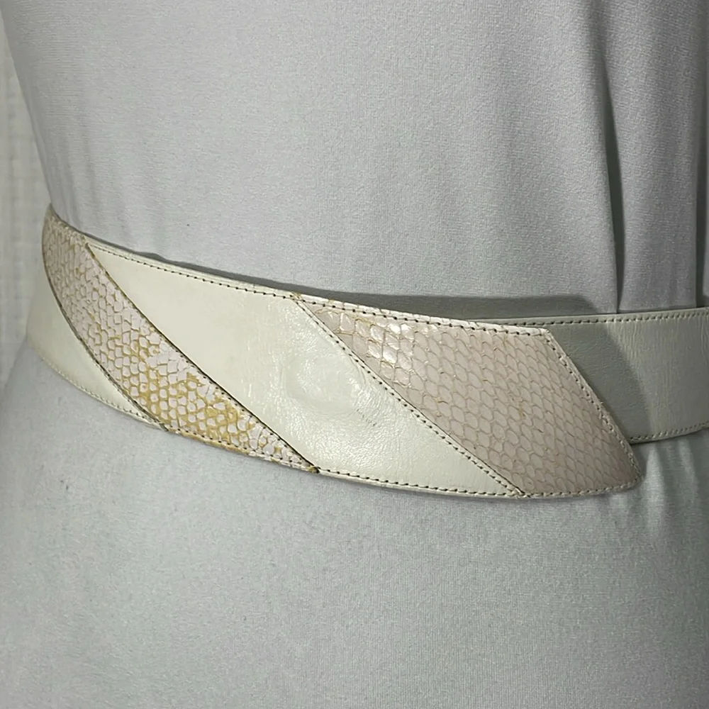 Jennifer Moore pair of leather‎ belts.  White and Taupe. Good used condition.